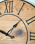 Large Flat Sawn White Oak Wall Clock with Black Roman Numerals - Hazel Oak Farms