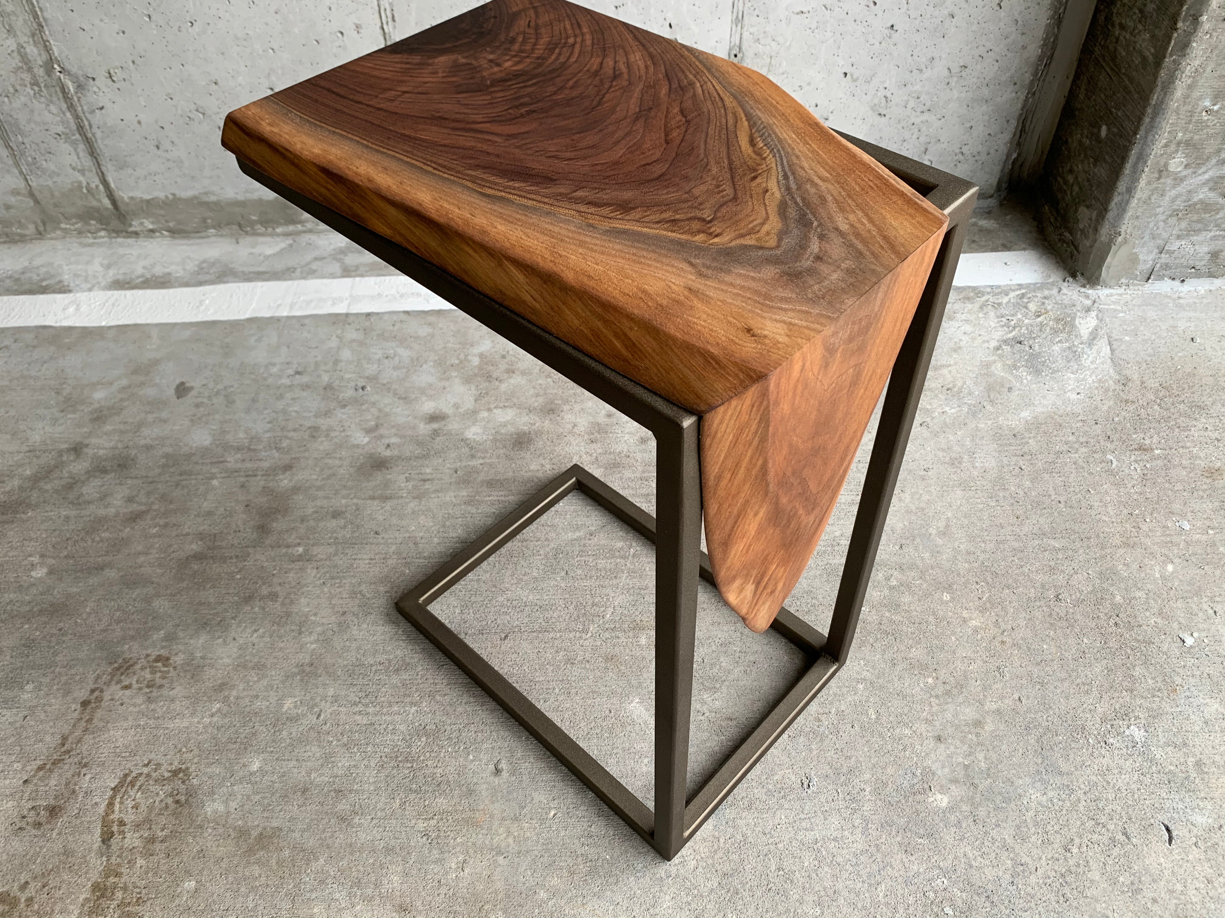 Live Edge Walnut Waterfall C Table with Gold Metal