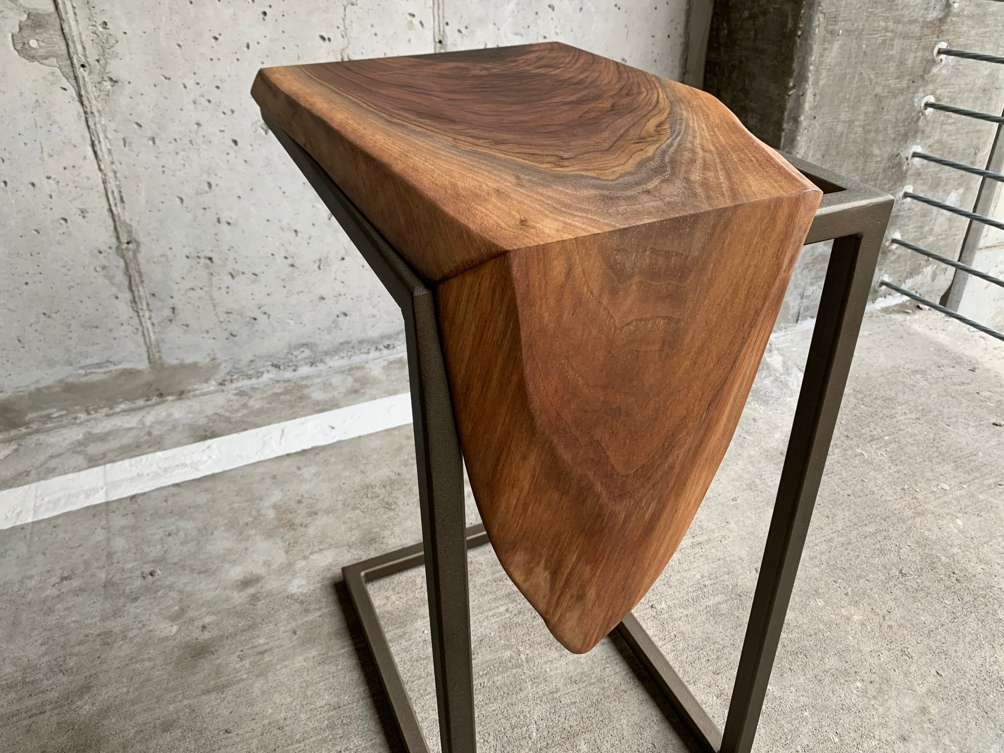 Live Edge Walnut Waterfall C Table with Gold Metal