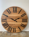 Large White Oak Wall Clock with Black Roman Numerals - Hazel Oak Farms