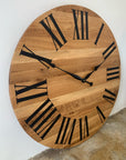 Large White Oak Wall Clock with Black Roman Numerals - Hazel Oak Farms