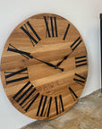 Large White Oak Wall Clock with Black Roman Numerals - Hazel Oak Farms