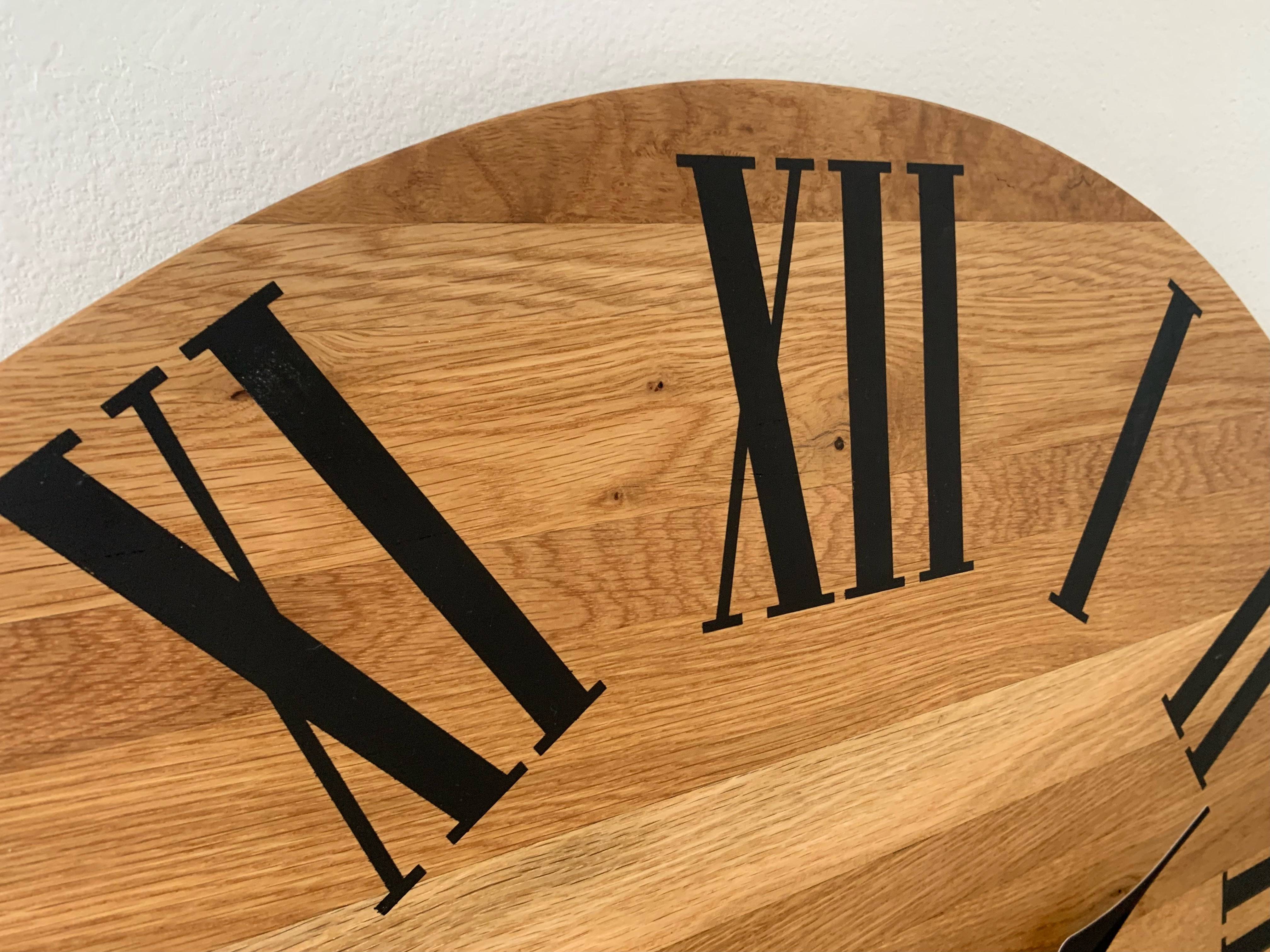 Large White Oak Wall Clock with Black Roman Numerals - Hazel Oak Farms