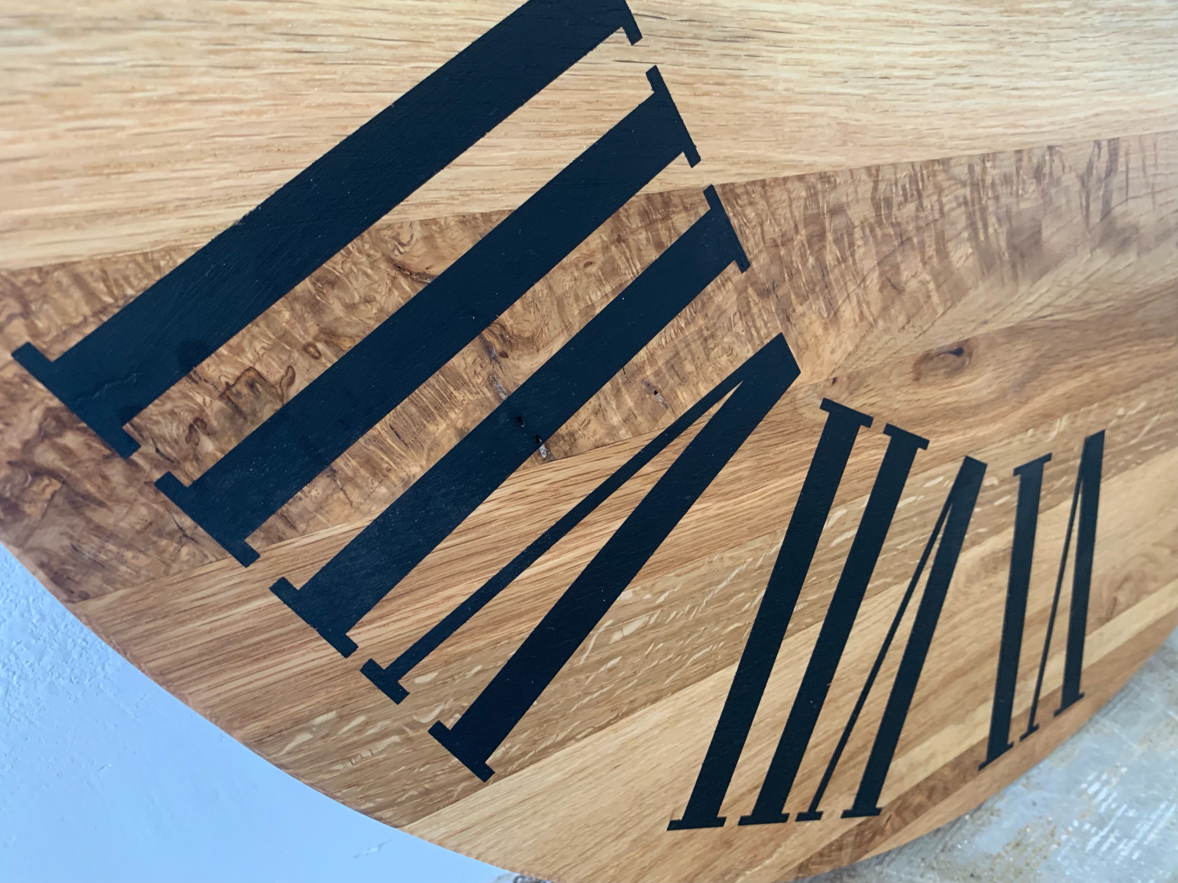 Large White Oak Wall Clock with Black Roman Numerals - Hazel Oak Farms
