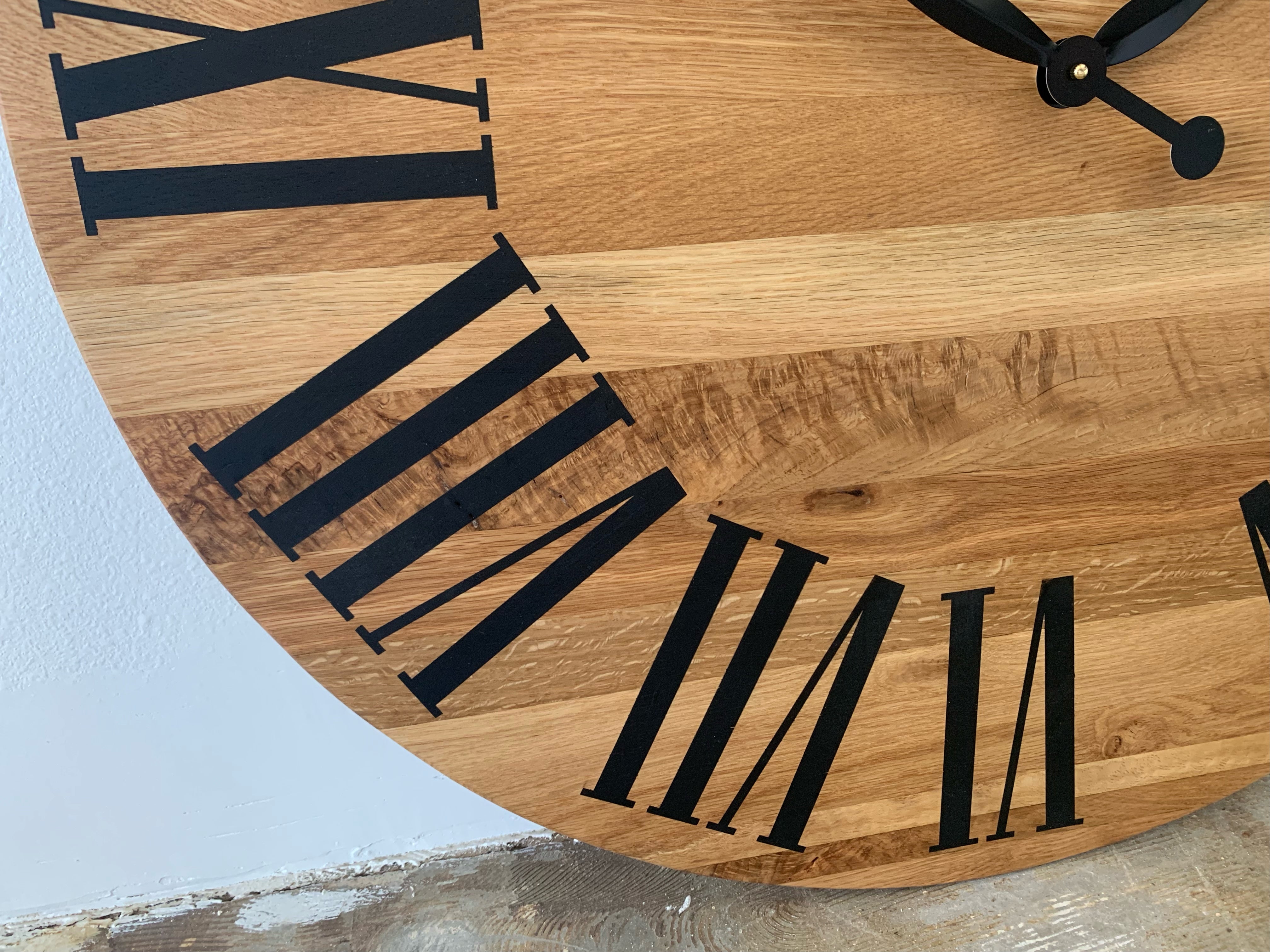 Large White Oak Wall Clock with Black Roman Numerals - Hazel Oak Farms