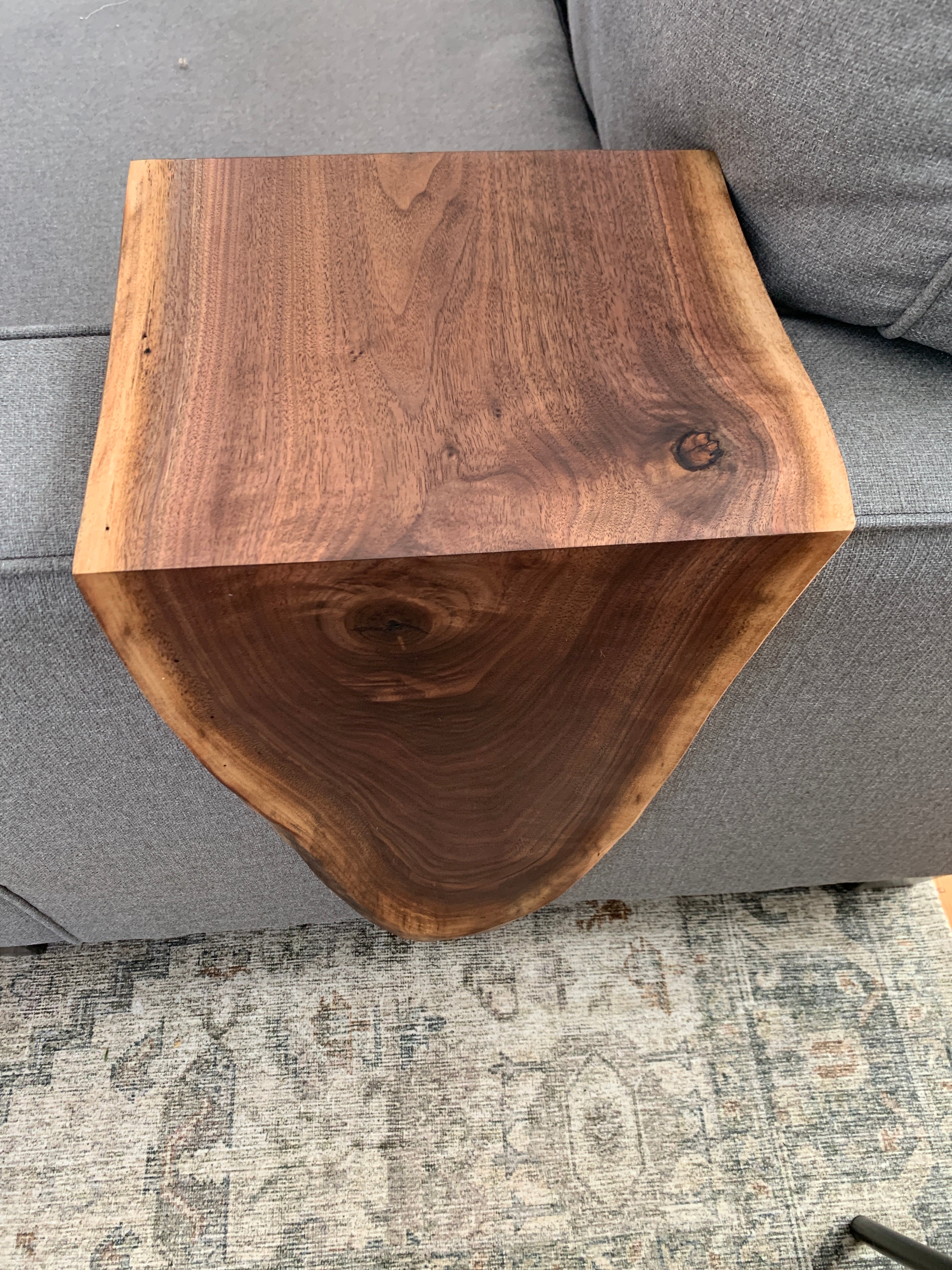 Extra Long Round Armrest Walnut Waterfall Sofa Table - To the Floor Handmade Furniture in Iowa, USA