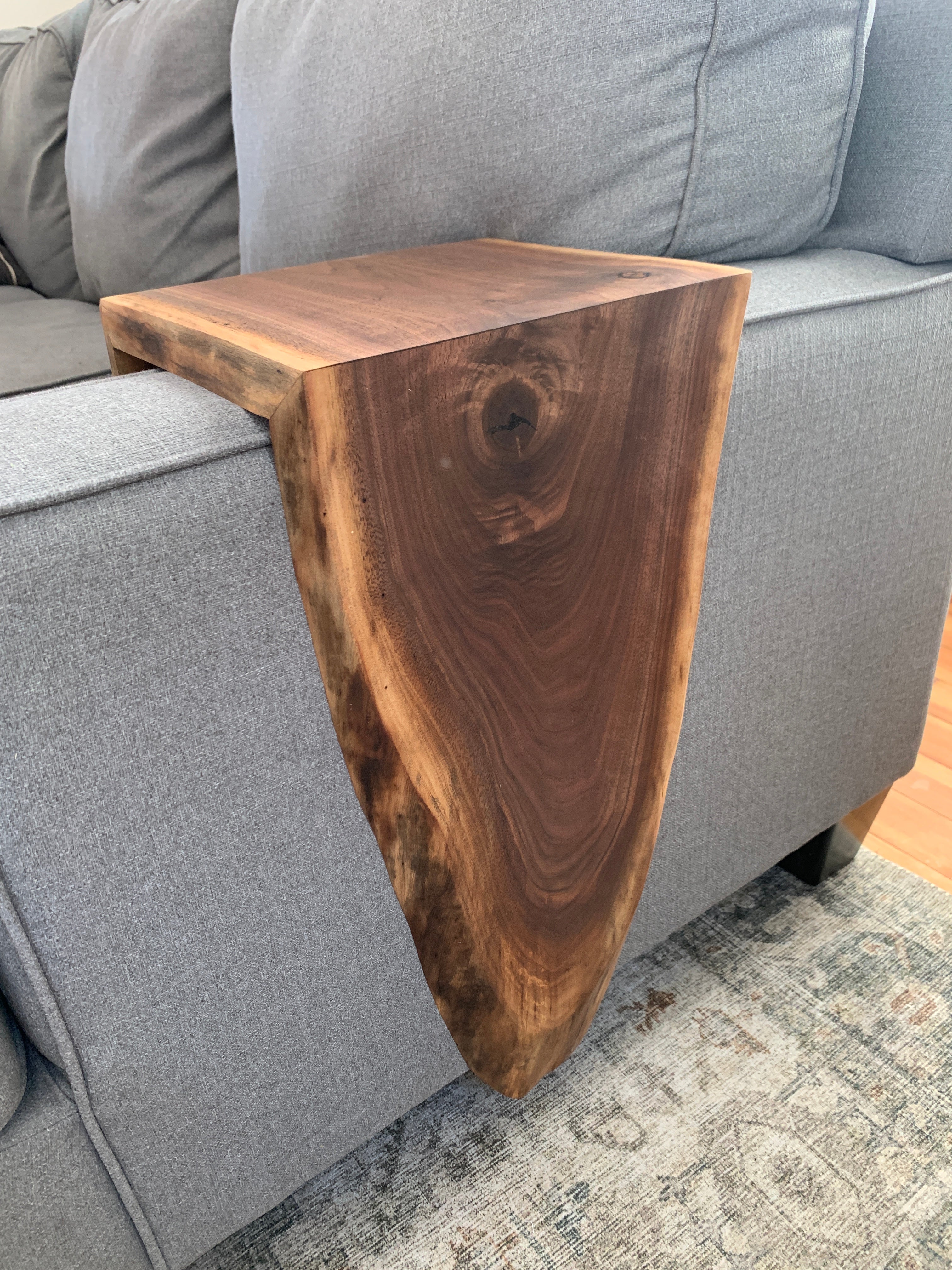 Extra Long Round Armrest Walnut Waterfall Sofa Table - To the Floor Handmade Furniture in Iowa, USA