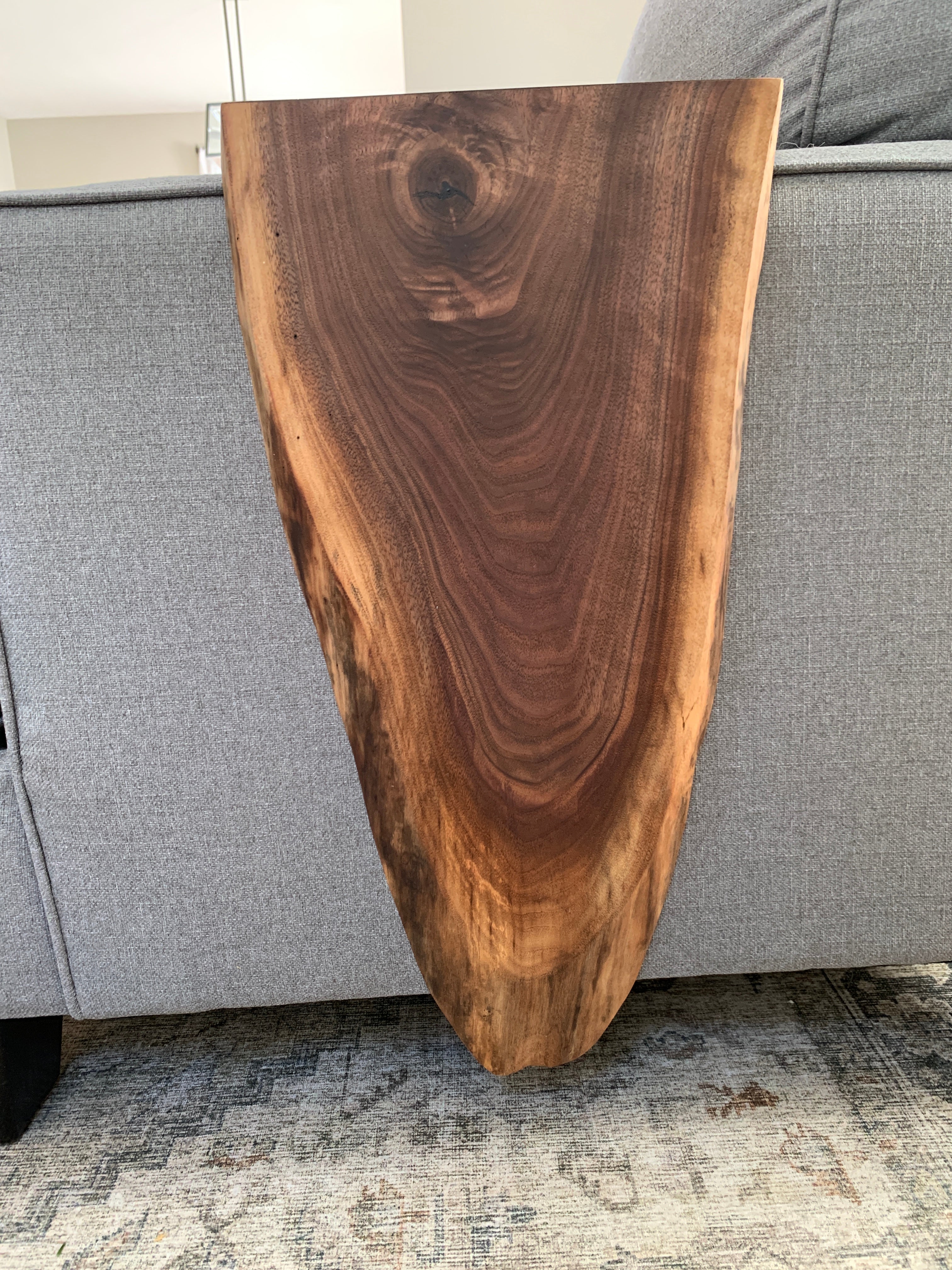 Extra Long Round Armrest Walnut Waterfall Sofa Table - To the Floor Handmade Furniture in Iowa, USA