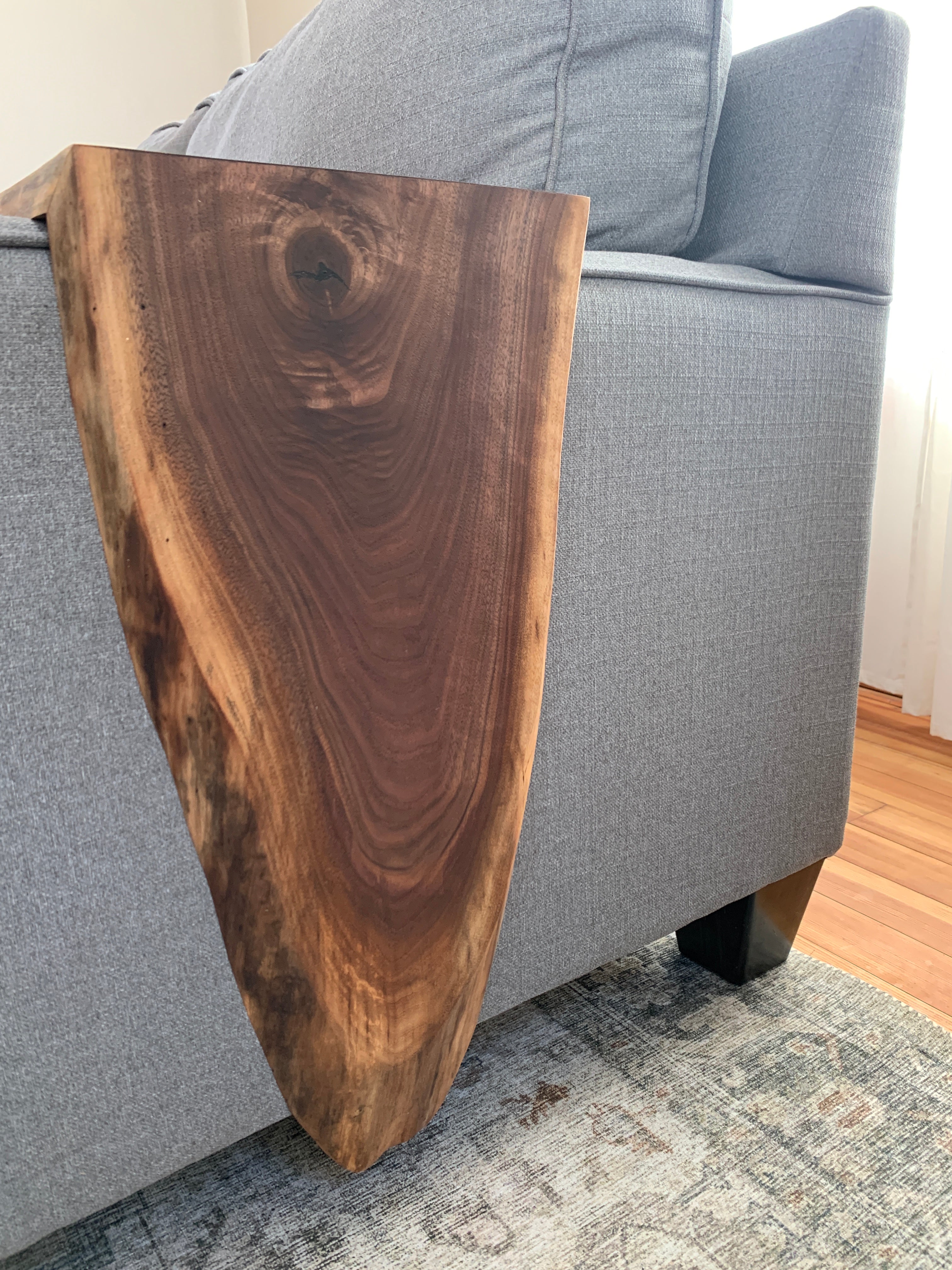 Extra Long Round Armrest Walnut Waterfall Sofa Table - To the Floor Handmade Furniture in Iowa, USA