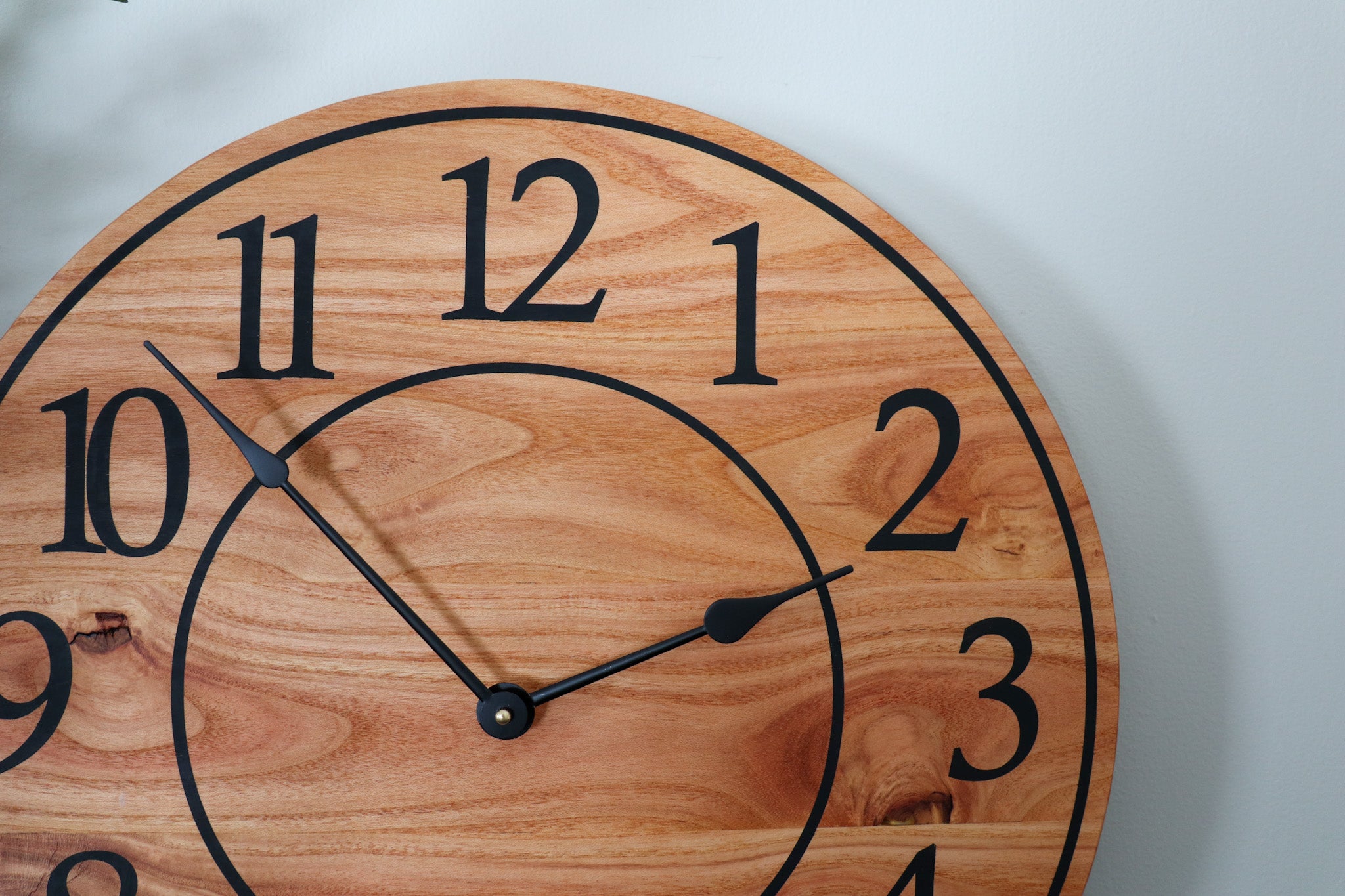Locust Hardwood Large Wall Clock with Regular Numbers