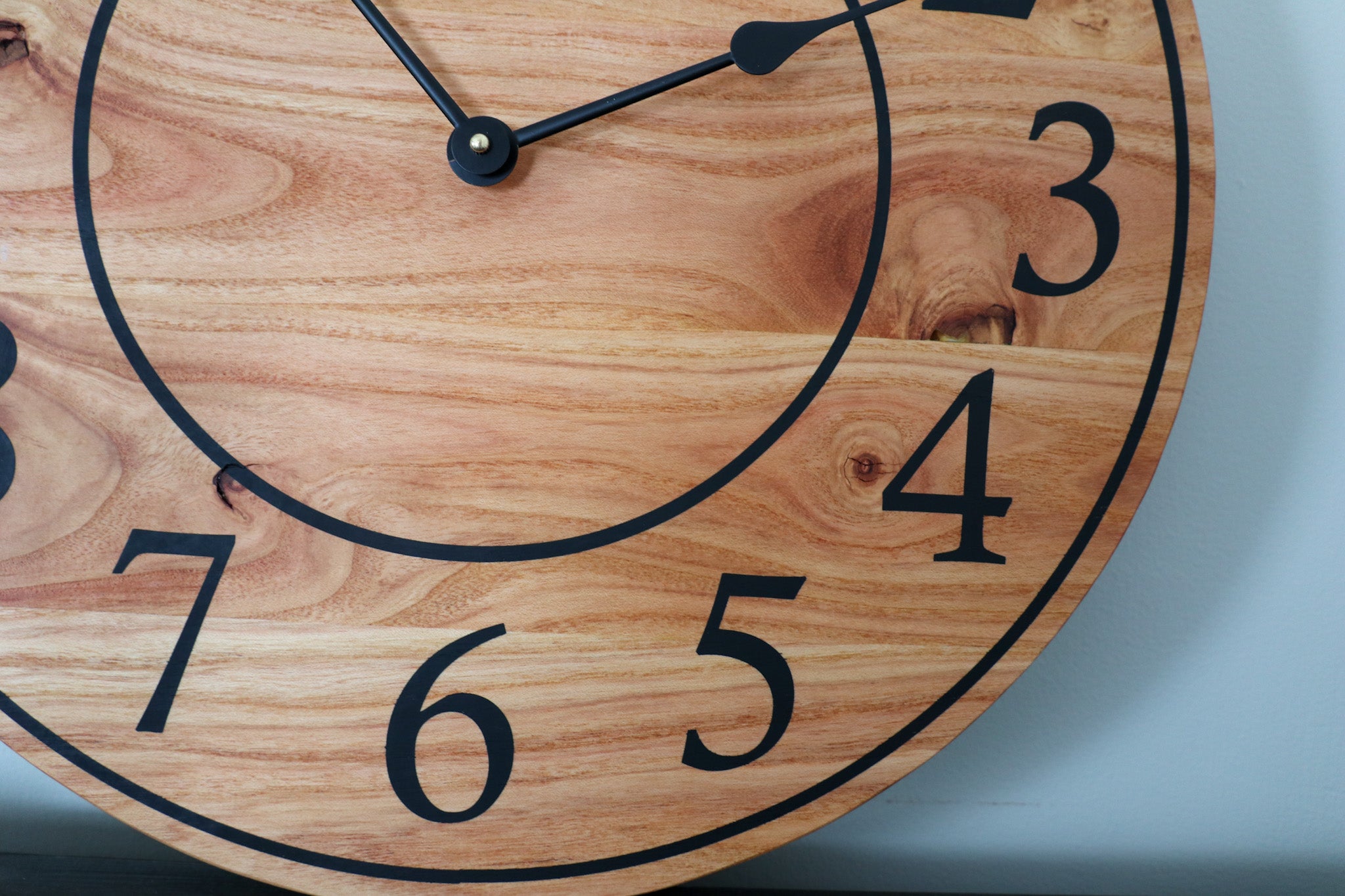 Locust Hardwood Large Wall Clock with Regular Numbers