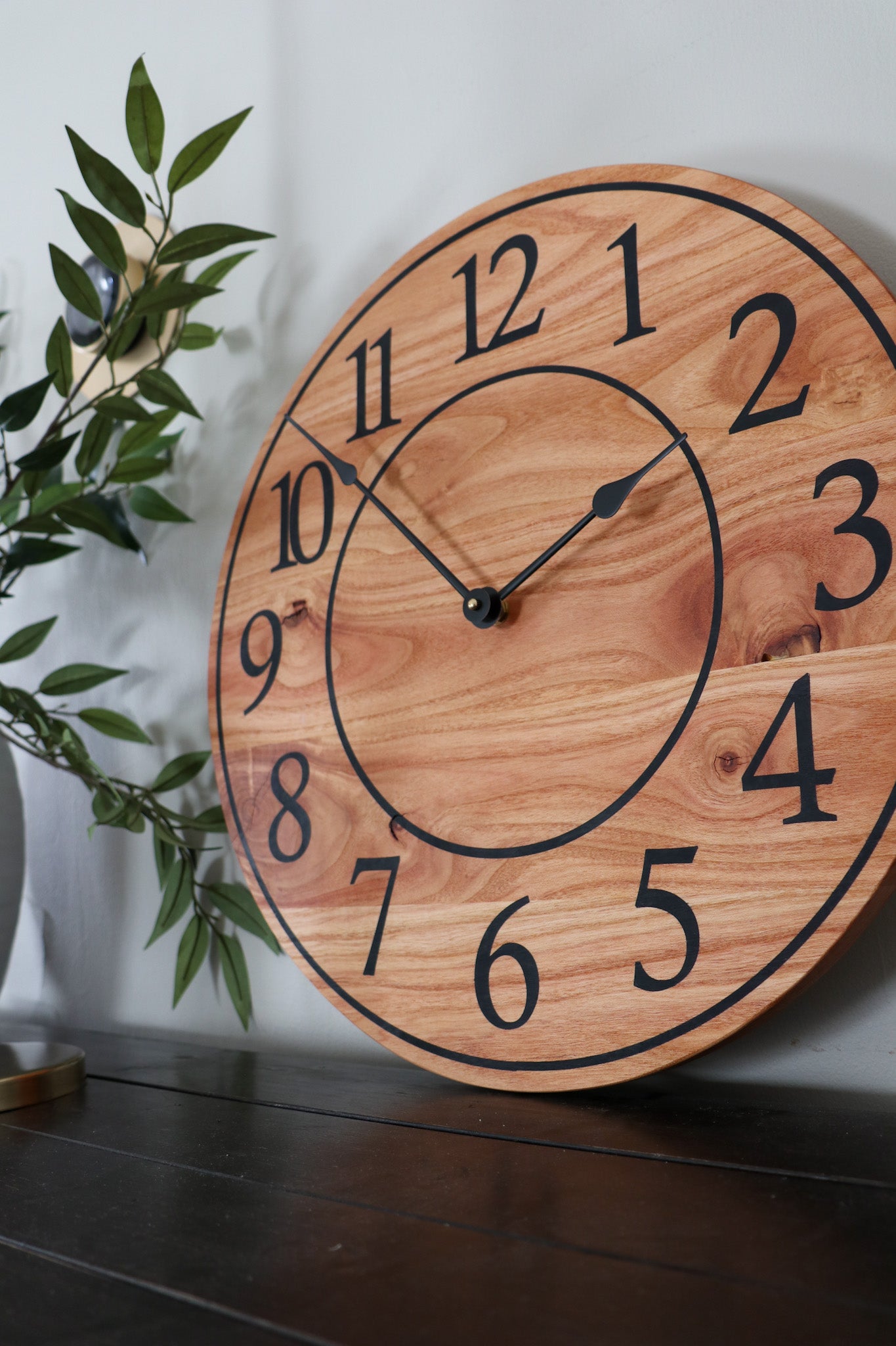 Locust Hardwood Large Wall Clock with Regular Numbers