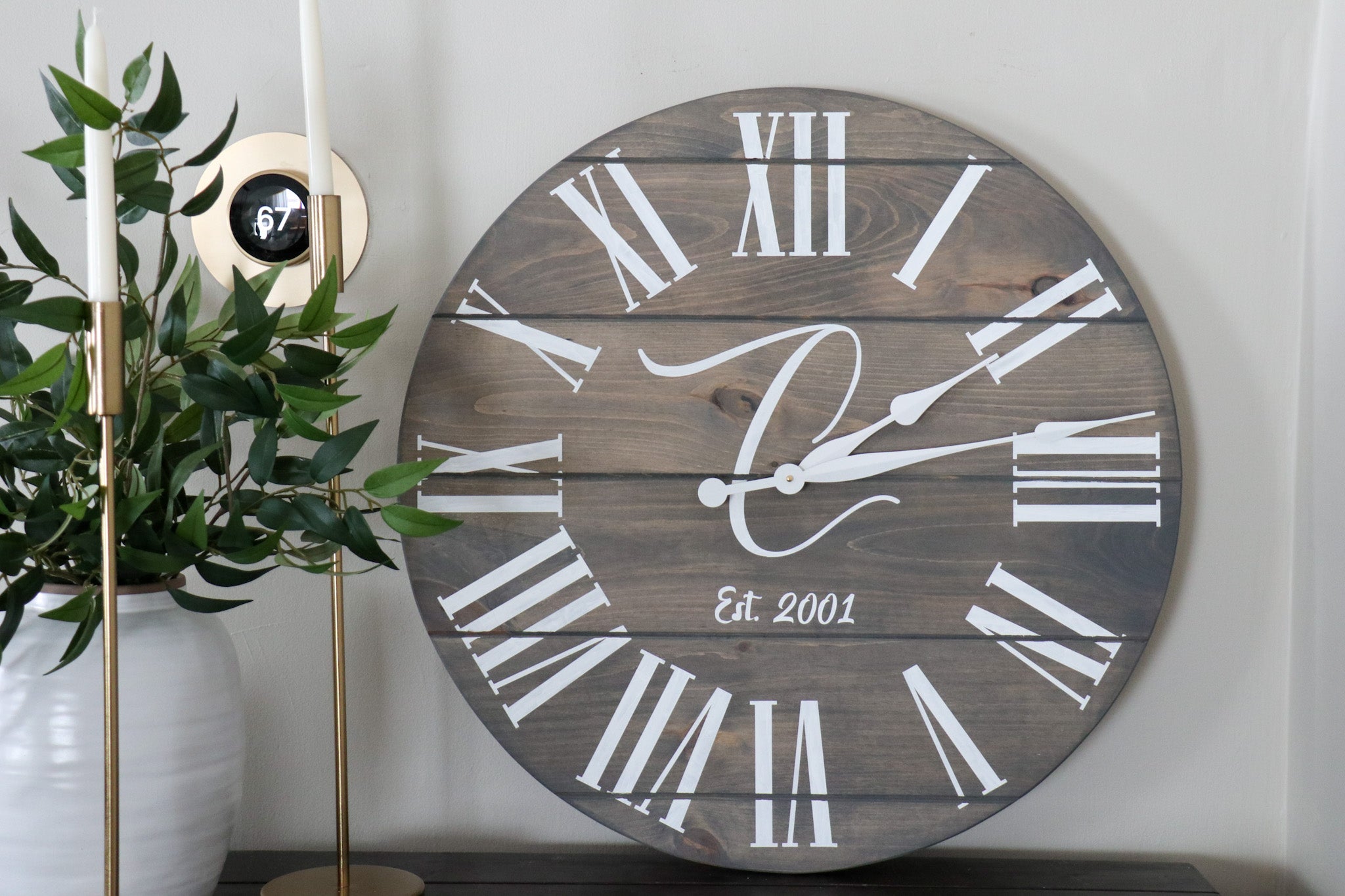 Large Customized Grey Wall Clock - Hazel Oak Farms Handmade Furniture in Iowa, USA
