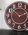 Solid Wood Walnut Wall Clock with White Numbers