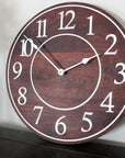 Solid Wood Walnut Wall Clock with White Numbers