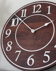Solid Wood Walnut Wall Clock with White Numbers