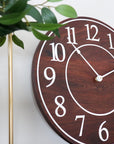 Solid Wood Walnut Wall Clock with White Numbers