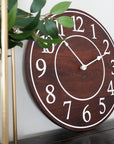 Solid Wood Walnut Wall Clock with White Numbers