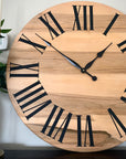 Large Solid Rustic Maple Hardwood Farmhouse Wall Clock with Black Roman Numerals