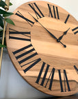 Large Solid Rustic Maple Hardwood Farmhouse Wall Clock with Black Roman Numerals