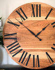 Large Sappy Cherry Hardwood Wall Clock with Black Roman Numerals