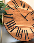 Large Sappy Cherry Hardwood Wall Clock with Black Roman Numerals