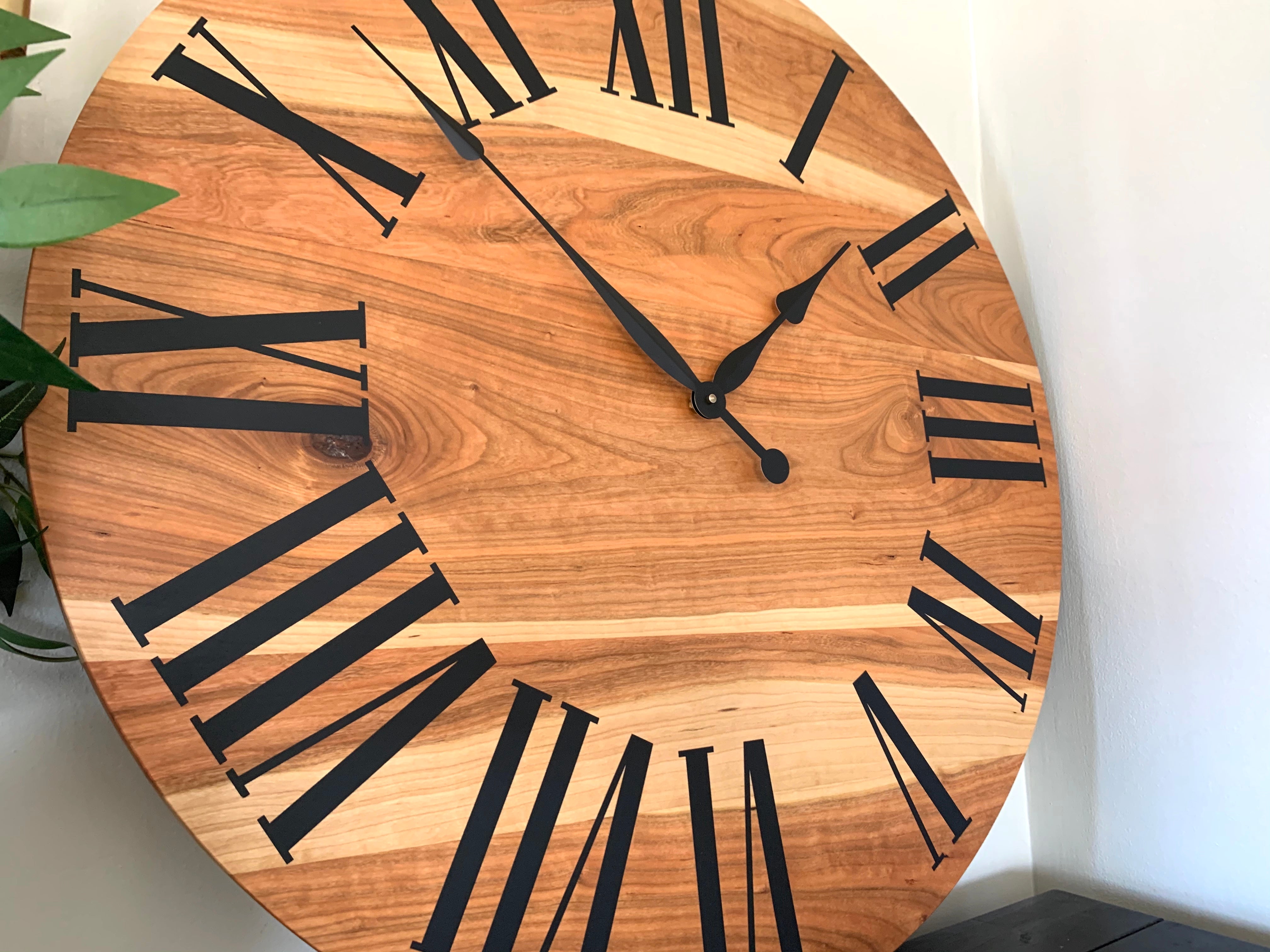Large Sappy Cherry Hardwood Wall Clock with Black Roman Numerals