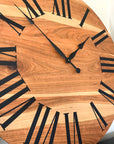 Large Sappy Cherry Hardwood Wall Clock with Black Roman Numerals