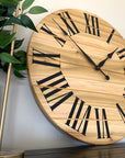 Large Solid Poplar Hardwood Farmhouse Wall Clock with Black Roman Numerals