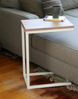 Grey Stained Oak Modern Side C Table Handmade Furniture in Iowa, USA