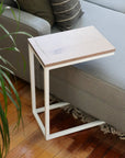 Grey Stained Oak Modern Side C Table Handmade Furniture in Iowa, USA