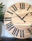 Large Solid Wood Hackberry Wall Clock with Black Roman Numerals - Hazel Oak Farms