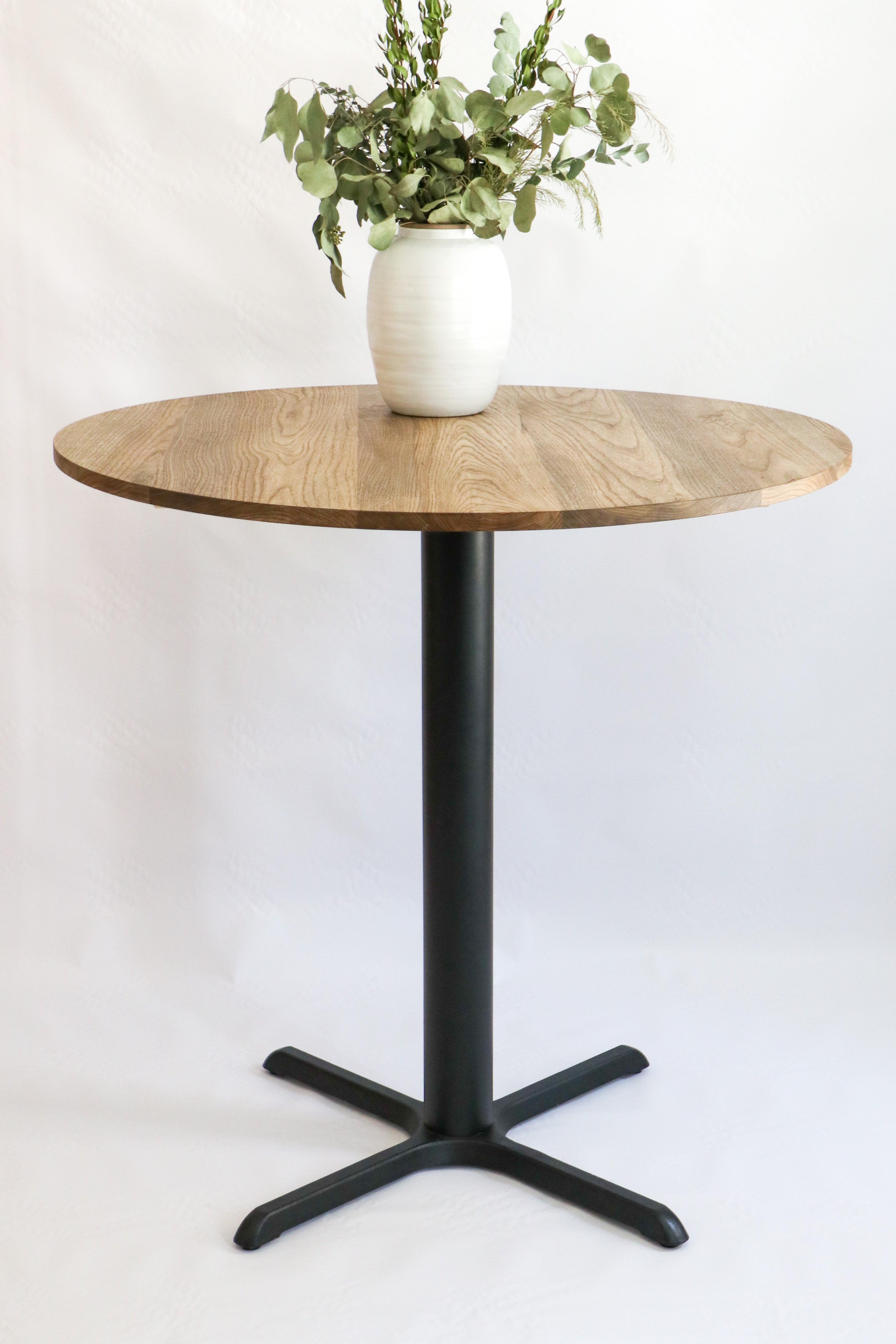 Modern Round Hackberry Pub Table with Black Steel Legs   |   Bar or Standard Height