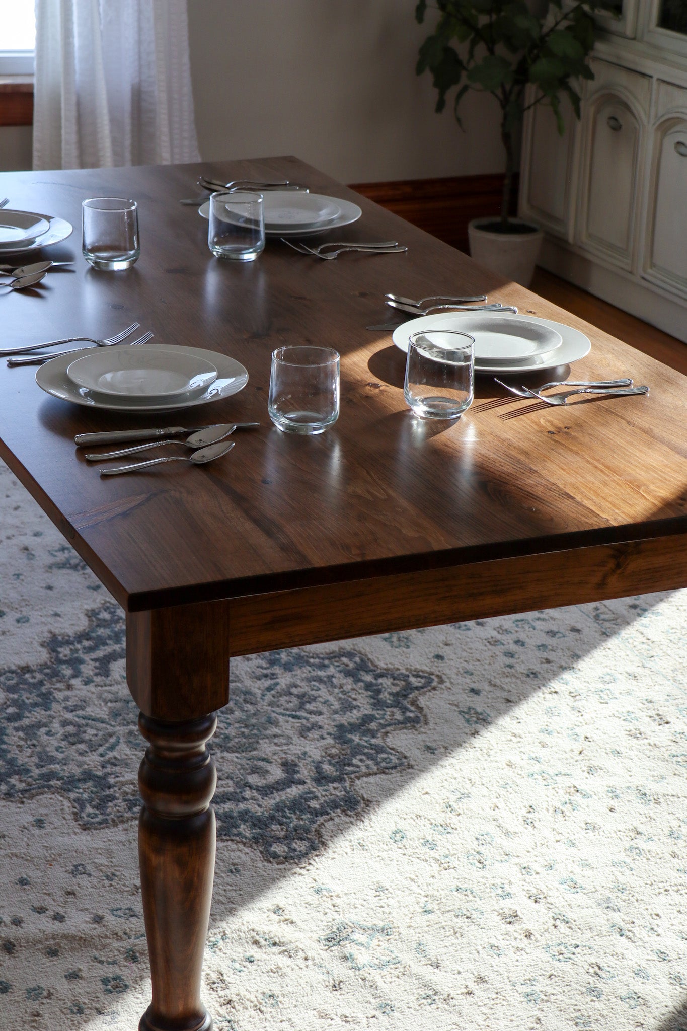 Classic Farmhouse Dining Table with Turned Legs Handmade Furniture in Iowa, USA