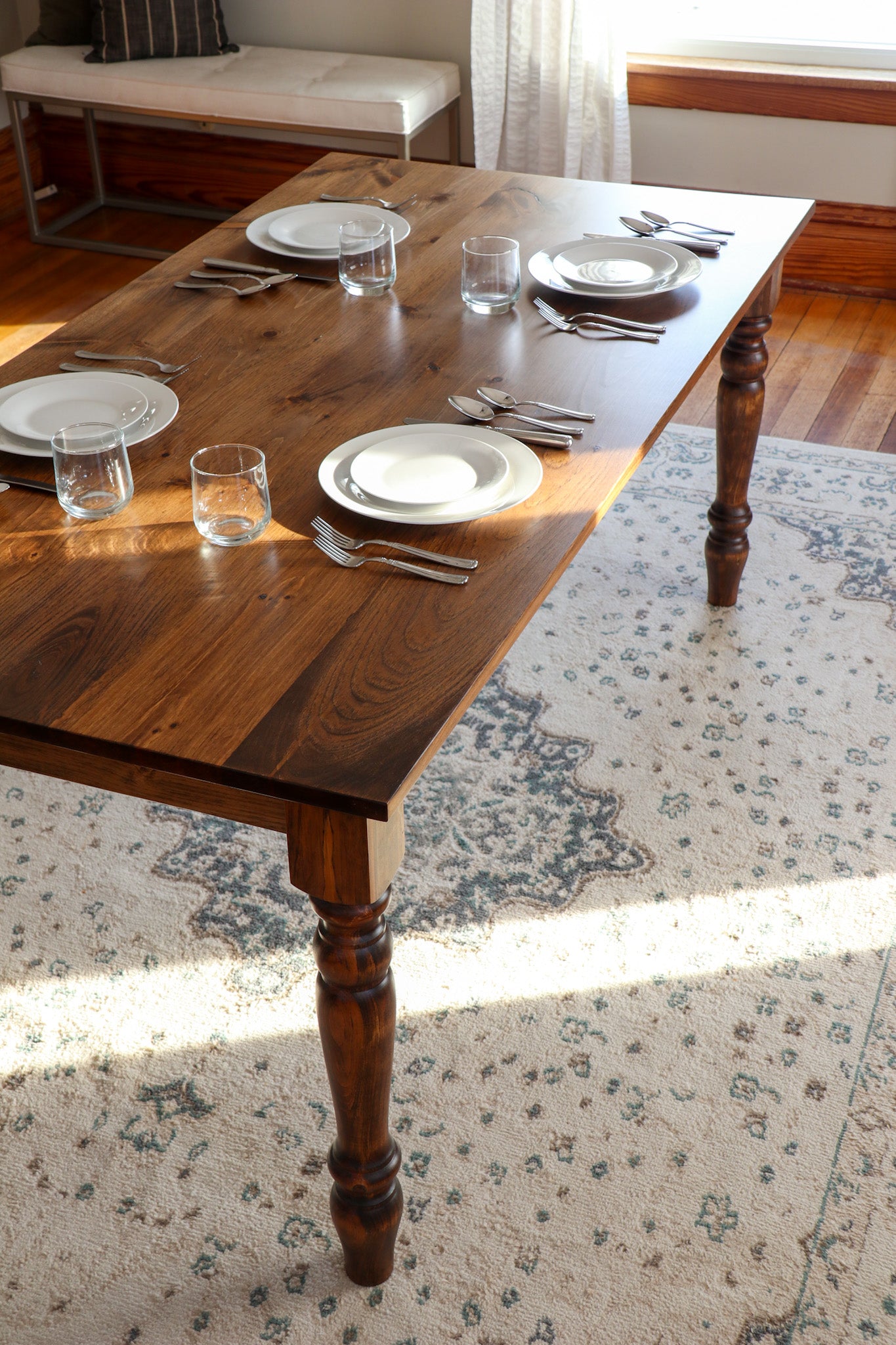 Classic Farmhouse Dining Table with Turned Legs Handmade Furniture in Iowa, USA