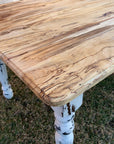 Spalted Maple Farmhouse Dining Table with White-Distressed Paint - Hazel Oak Farms