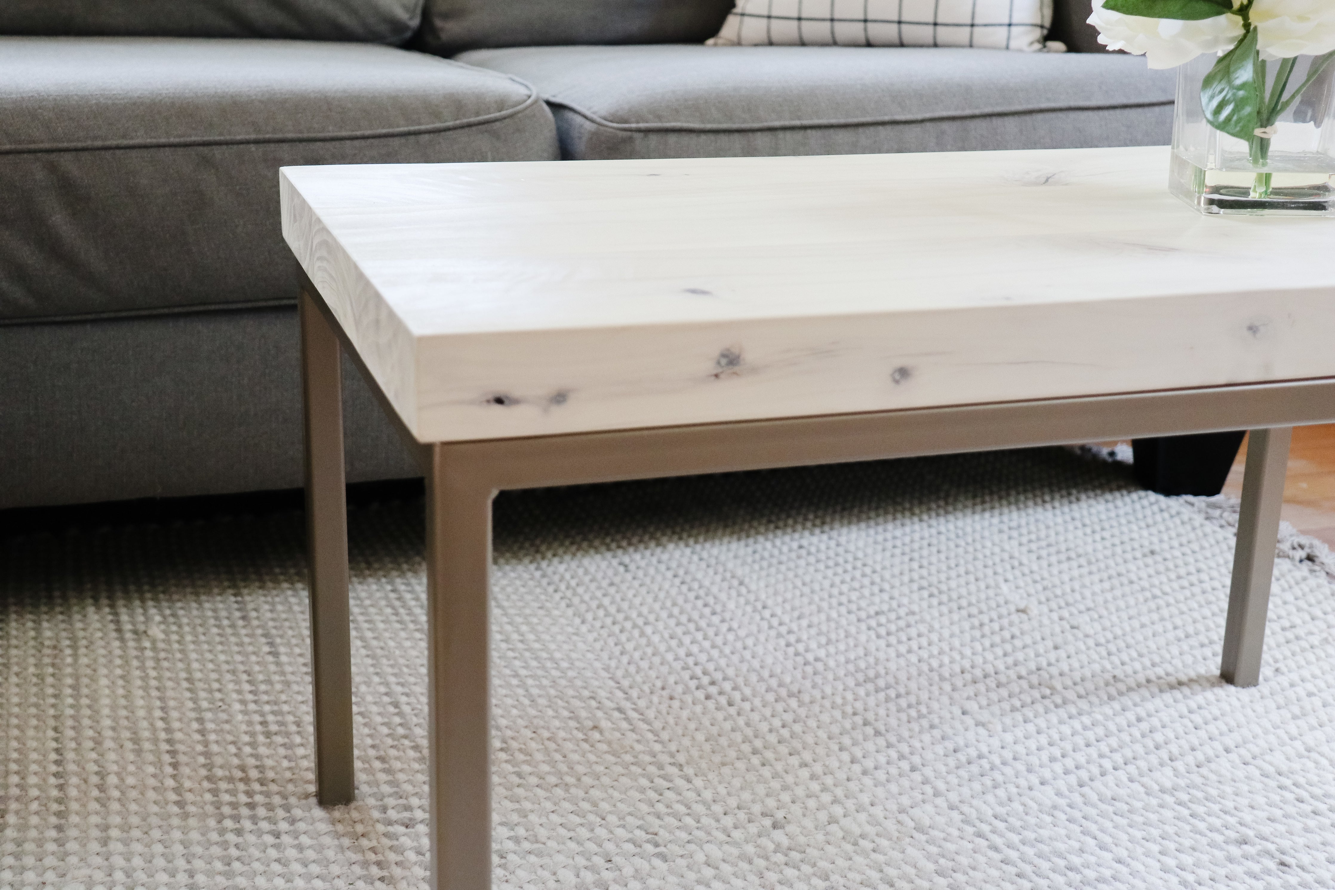 Modern White Maple Coffee Table with Gold Metal Base (in stock) - Hazel Oak Farms