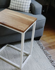 White Oak Modern Side C Table with White Base