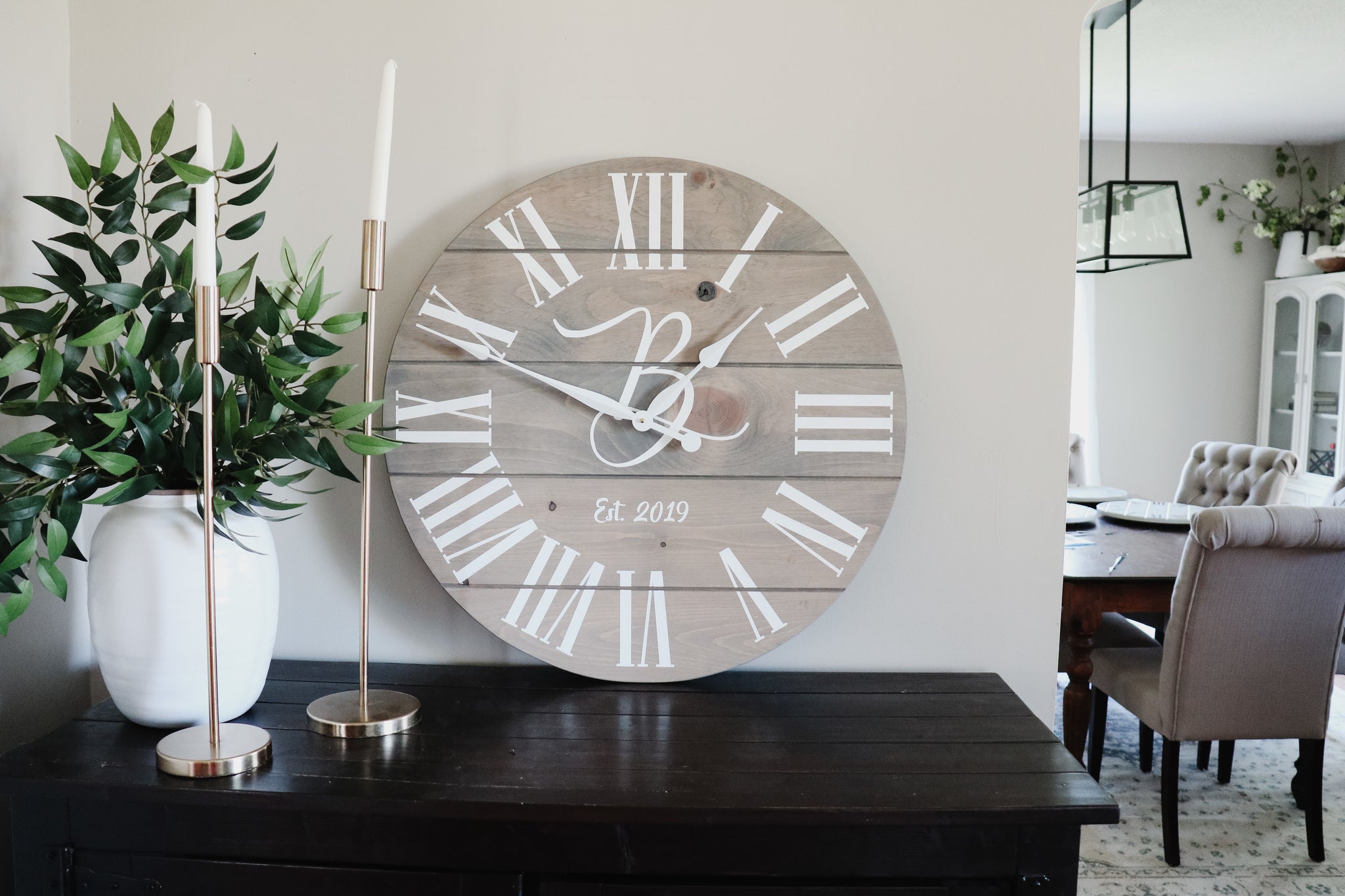 Large Customized Grey Wall Clock Handmade Furniture in Iowa, USA