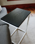 Charcoal Black Ash Industrial Side C Table with White Metal Base Handmade Furniture in Iowa, USA