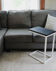 Charcoal Black Ash Industrial Side C Table with White Metal Base Handmade Furniture in Iowa, USA