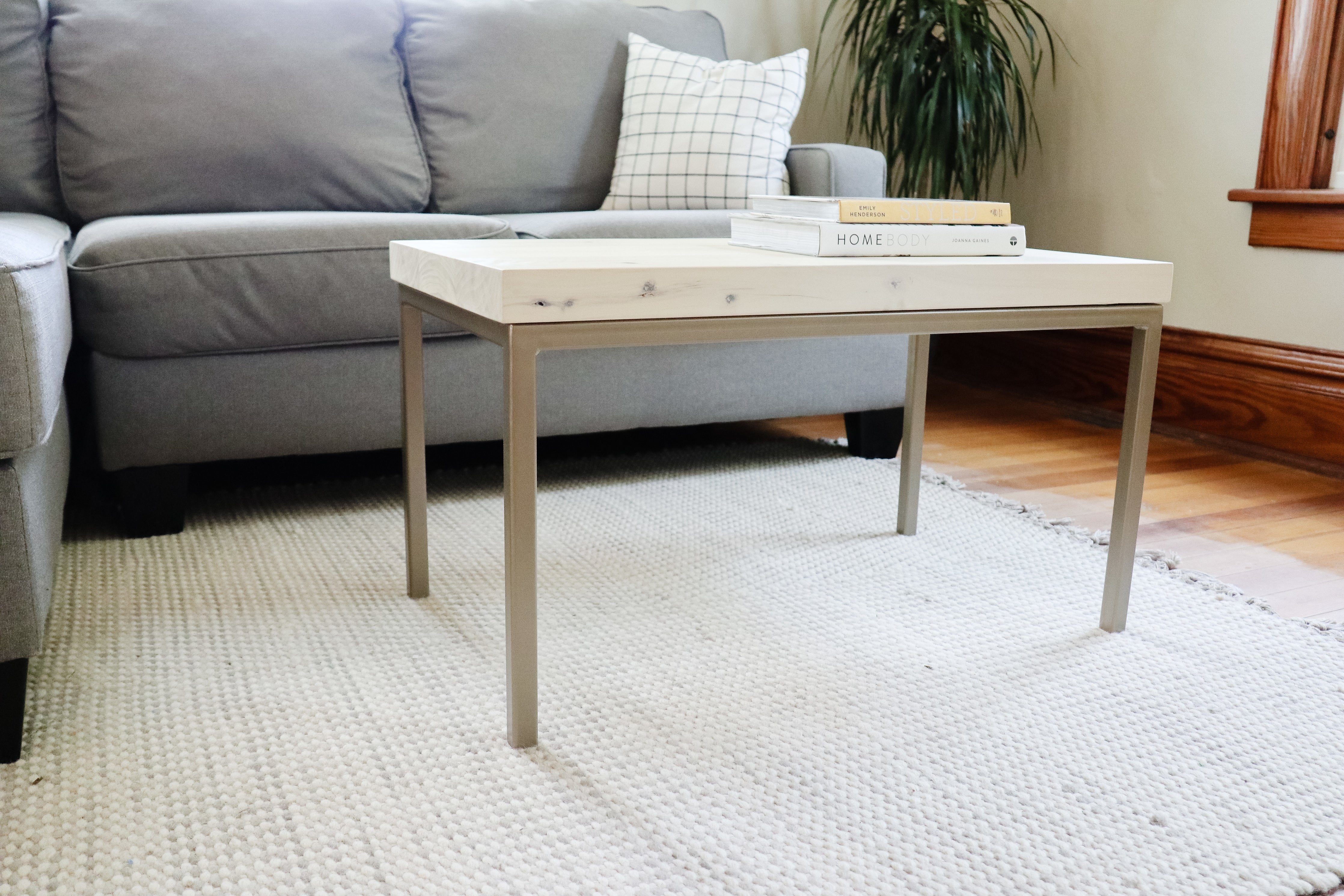 Modern White Maple Coffee Table with Gold Metal Base (in stock) - Hazel Oak Farms