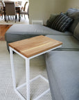 White Oak Modern Side C Table with White Base
