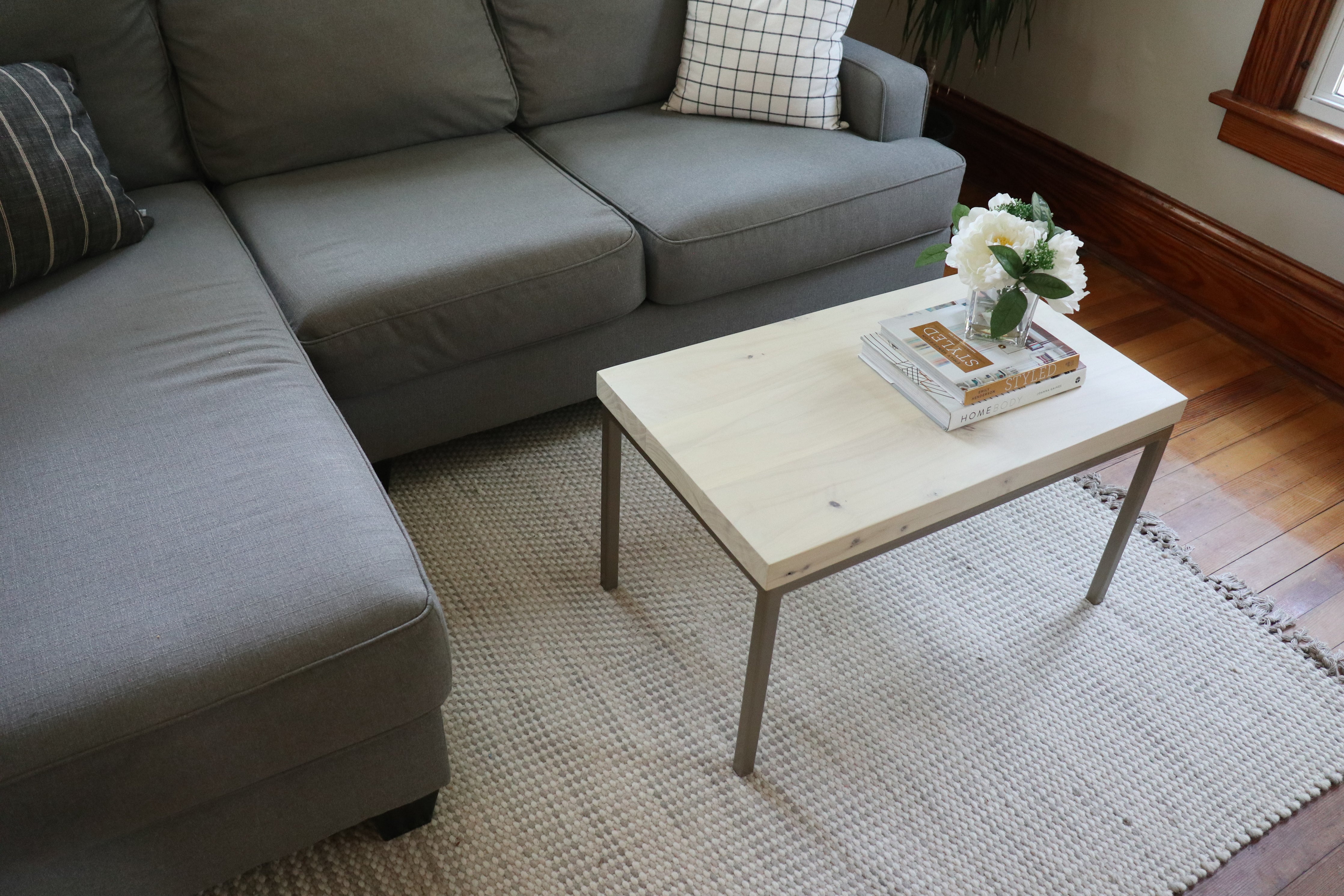 Modern White Maple Coffee Table with Gold Metal Base (in stock) - Hazel Oak Farms