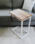 White Oak Modern Side C Table with White Base