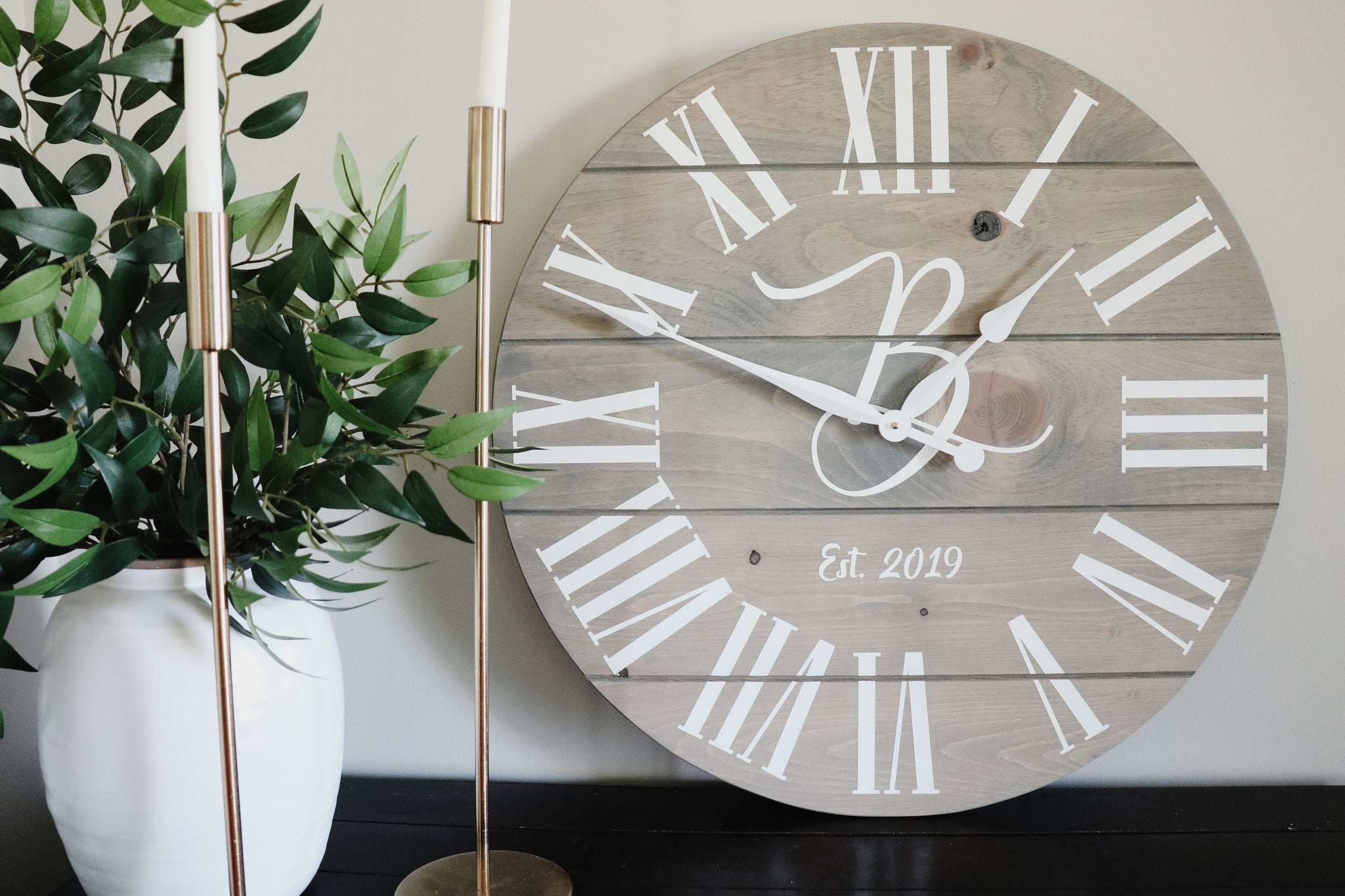 Large Customized Grey Wall Clock Handmade Furniture in Iowa, USA