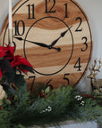 Solid Hickory Wood Wall Clock with Numbers and Lines