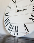 Simple White Lightly Distressed Large Wall Clock with Black Roman Numerals