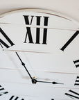 Simple White Lightly Distressed Large Wall Clock with Black Roman Numerals