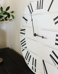 Simple White Lightly Distressed Large Wall Clock with Black Roman Numerals
